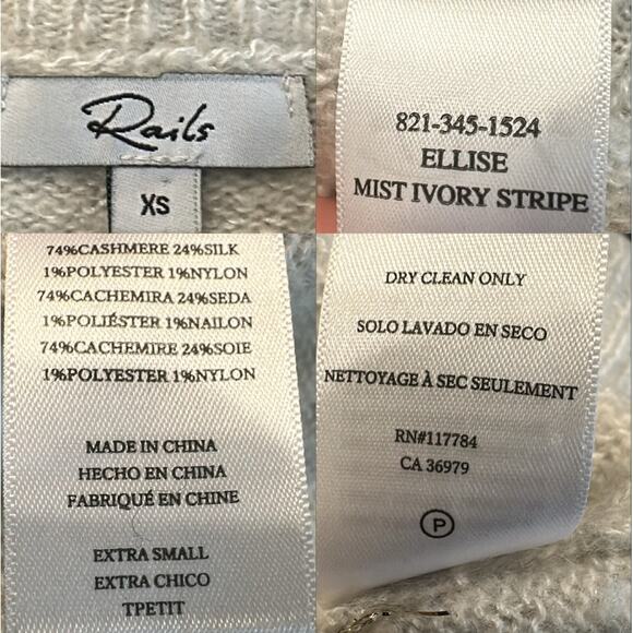 Rails Mist Ivory Glitter Stripe Ellise Sweater Cashmere Silk‎ Blend XS Luxe Cozy - Picture 8 of 9